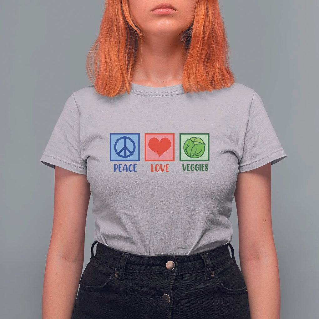 Peace Love Veggies T Shirt For Women Vegetables Themed Funny Vegan Food TS11 Ice Gray Print Your Wear