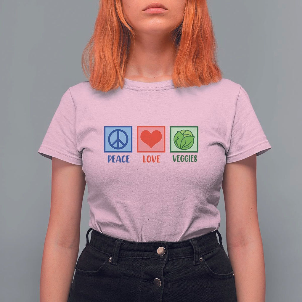 Peace Love Veggies T Shirt For Women Vegetables Themed Funny Vegan Food TS11 Light Pink Print Your Wear