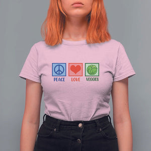Peace Love Veggies T Shirt For Women Vegetables Themed Funny Vegan Food TS11 Light Pink Print Your Wear
