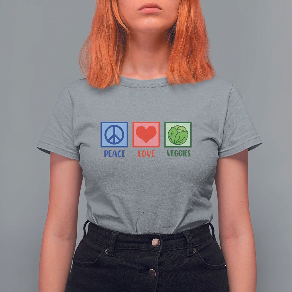 Peace Love Veggies T Shirt For Women Vegetables Themed Funny Vegan Food TS11 Sport Gray Print Your Wear