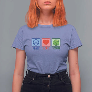 Peace Love Veggies T Shirt For Women Vegetables Themed Funny Vegan Food TS11 Violet Print Your Wear