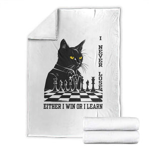 Chess Lover Throw Blanket I Never Lose Either I Win Or I Learn Elegant Cool Cat