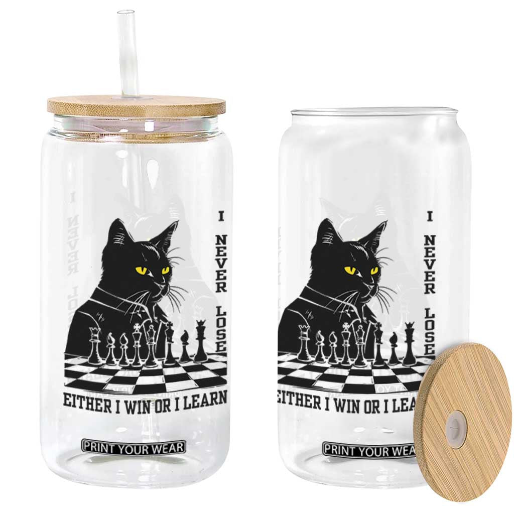 Chess Lover Glass Can I Never Lose Either I Win Or I Learn Elegant Cool Cat