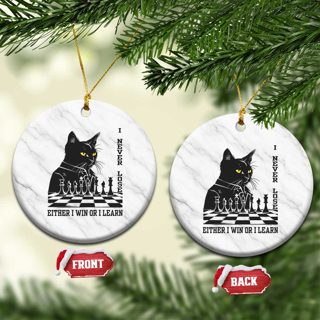 Chess Lover Ceramic Ornament I Never Lose Either I Win Or I Learn Elegant Cool Cat TS11 1pc White Marble Print Your Wear