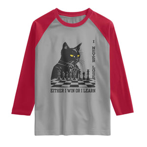 Chess Lover Raglan Shirt I Never Lose Either I Win Or I Learn Elegant Cool Cat