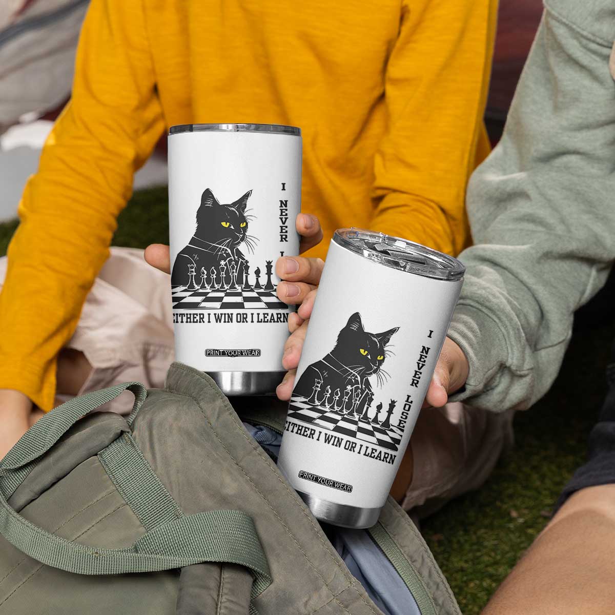 Chess Lover Tumbler Cup I Never Lose Either I Win Or I Learn Elegant Cool Cat