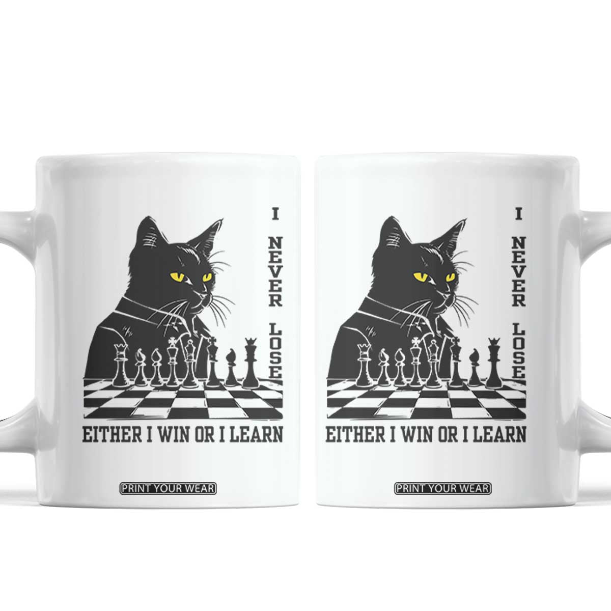 Chess Lover Coffee Mug I Never Lose Either I Win Or I Learn Elegant Cool Cat