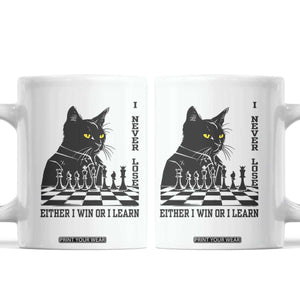 Chess Lover Coffee Mug I Never Lose Either I Win Or I Learn Elegant Cool Cat