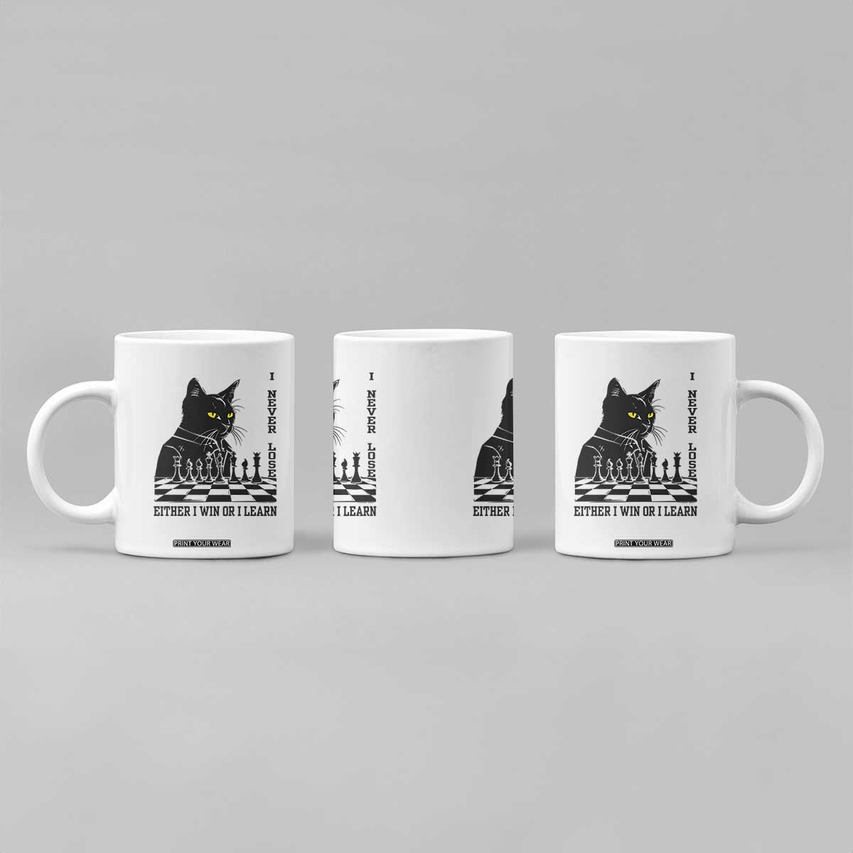 Chess Lover Coffee Mug I Never Lose Either I Win Or I Learn Elegant Cool Cat