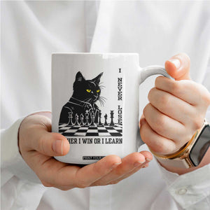 Chess Lover Coffee Mug I Never Lose Either I Win Or I Learn Elegant Cool Cat