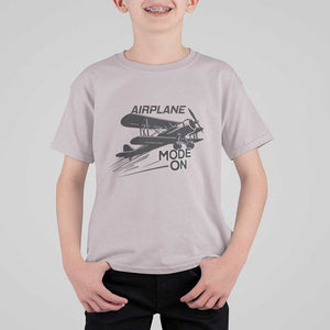 Funny Biplane T Shirt For Kid Airplane Mode On Flying Pilots TS11 Ice Gray Print Your Wear