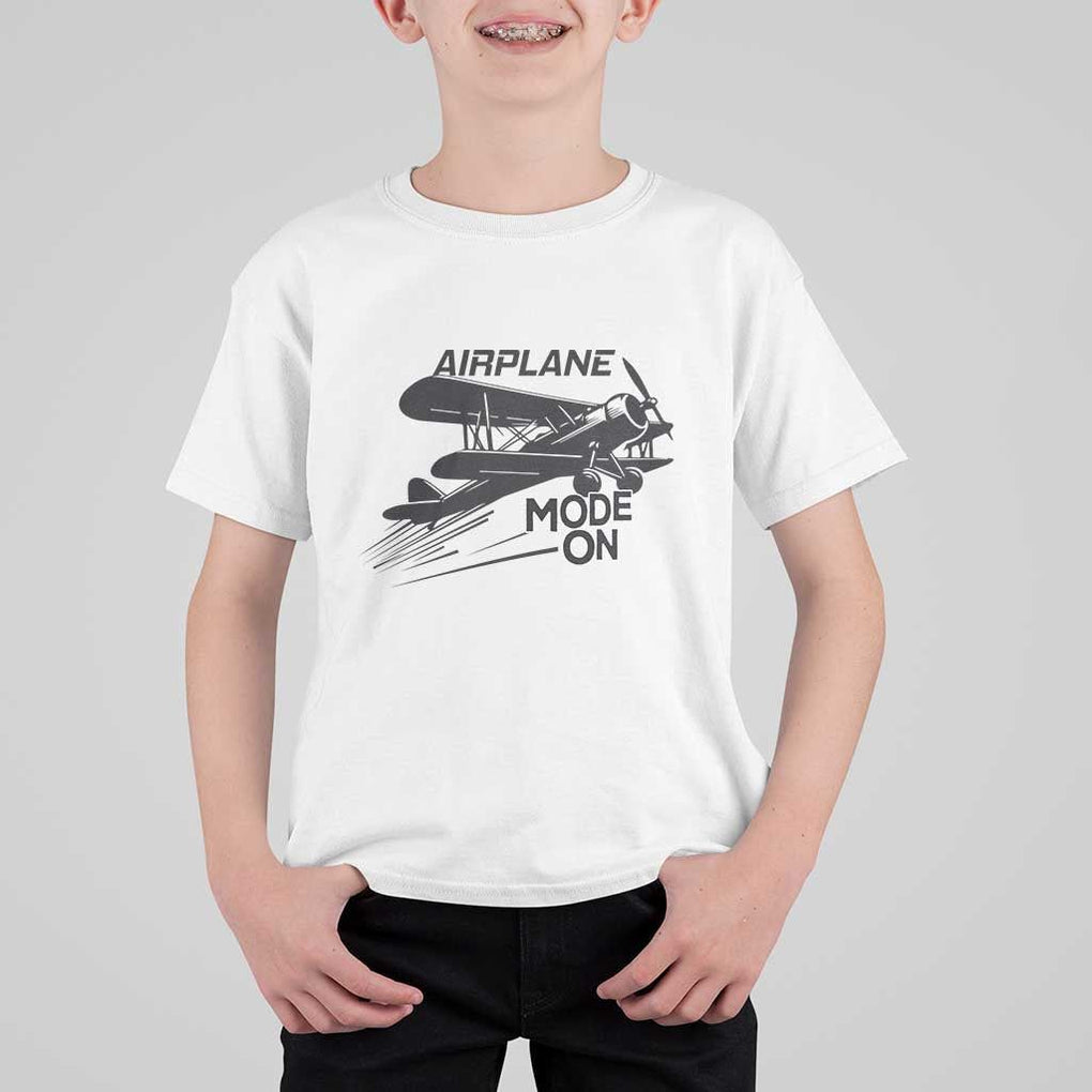 Funny Biplane T Shirt For Kid Airplane Mode On Flying Pilots TS11 White Print Your Wear