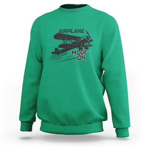 Funny Biplane Sweatshirt Airplane Mode On Flying Pilots TS11 Irish Green Print Your Wear