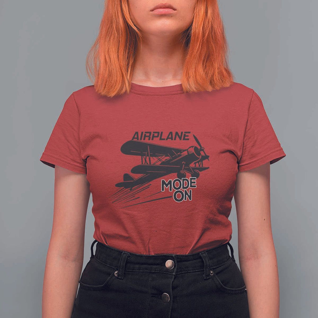 Funny Biplane T Shirt For Women Airplane Mode On Flying Pilots TS11 Red Print Your Wear