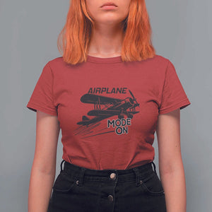 Funny Biplane T Shirt For Women Airplane Mode On Flying Pilots TS11 Red Print Your Wear