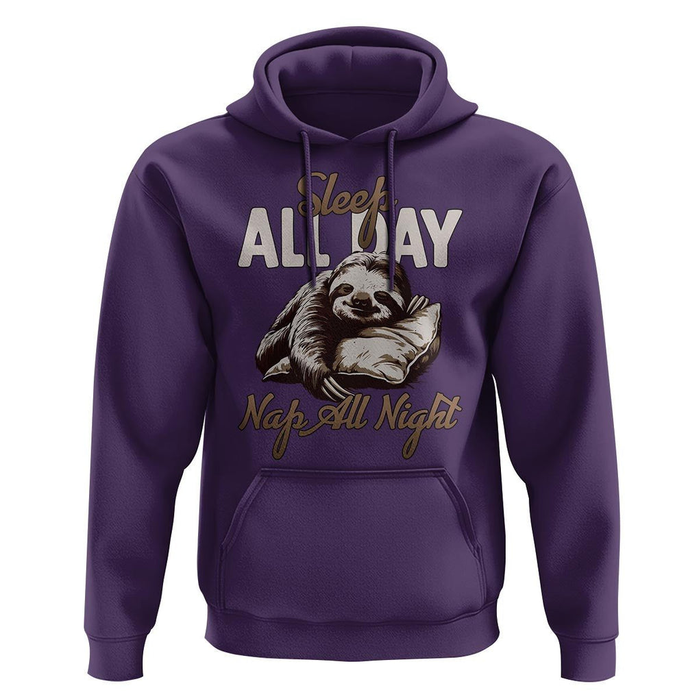 Funny Sloth Hoodie Sleep All Day Nap All Night Sleep Napping Cute TS11 Purple Print Your Wear