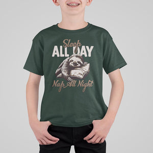 Funny Sloth T Shirt For Kid Sleep All Day Nap All Night Sleep Napping Cute TS11 Dark Forest Green Print Your Wear