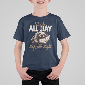 Funny Sloth T Shirt For Kid Sleep All Day Nap All Night Sleep Napping Cute TS11 Navy Print Your Wear