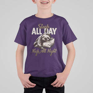Funny Sloth T Shirt For Kid Sleep All Day Nap All Night Sleep Napping Cute TS11 Purple Print Your Wear