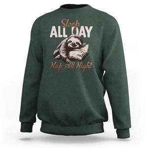 Funny Sloth Sweatshirt Sleep All Day Nap All Night Sleep Napping Cute TS11 Dark Forest Green Print Your Wear