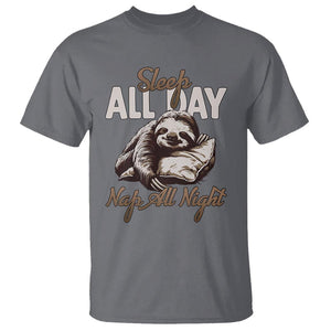 Funny Sloth T Shirt Sleep All Day Nap All Night Sleep Napping Cute TS11 Charcoal Print Your Wear
