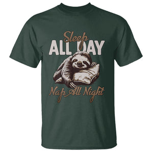Funny Sloth T Shirt Sleep All Day Nap All Night Sleep Napping Cute TS11 Dark Forest Green Print Your Wear