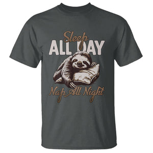 Funny Sloth T Shirt Sleep All Day Nap All Night Sleep Napping Cute TS11 Dark Heather Print Your Wear