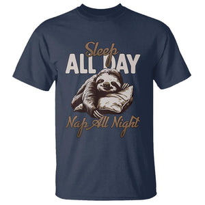 Funny Sloth T Shirt Sleep All Day Nap All Night Sleep Napping Cute TS11 Navy Print Your Wear