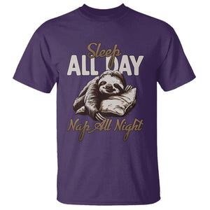 Funny Sloth T Shirt Sleep All Day Nap All Night Sleep Napping Cute TS11 Purple Print Your Wear