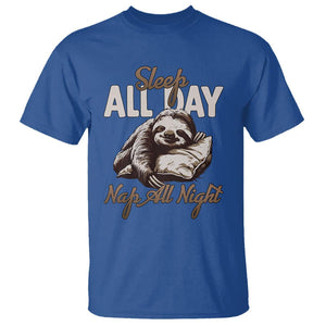 Funny Sloth T Shirt Sleep All Day Nap All Night Sleep Napping Cute TS11 Royal Blue Print Your Wear