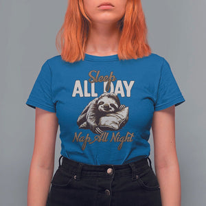 Funny Sloth T Shirt For Women Sleep All Day Nap All Night Sleep Napping Cute TS11 Royal Blue Print Your Wear