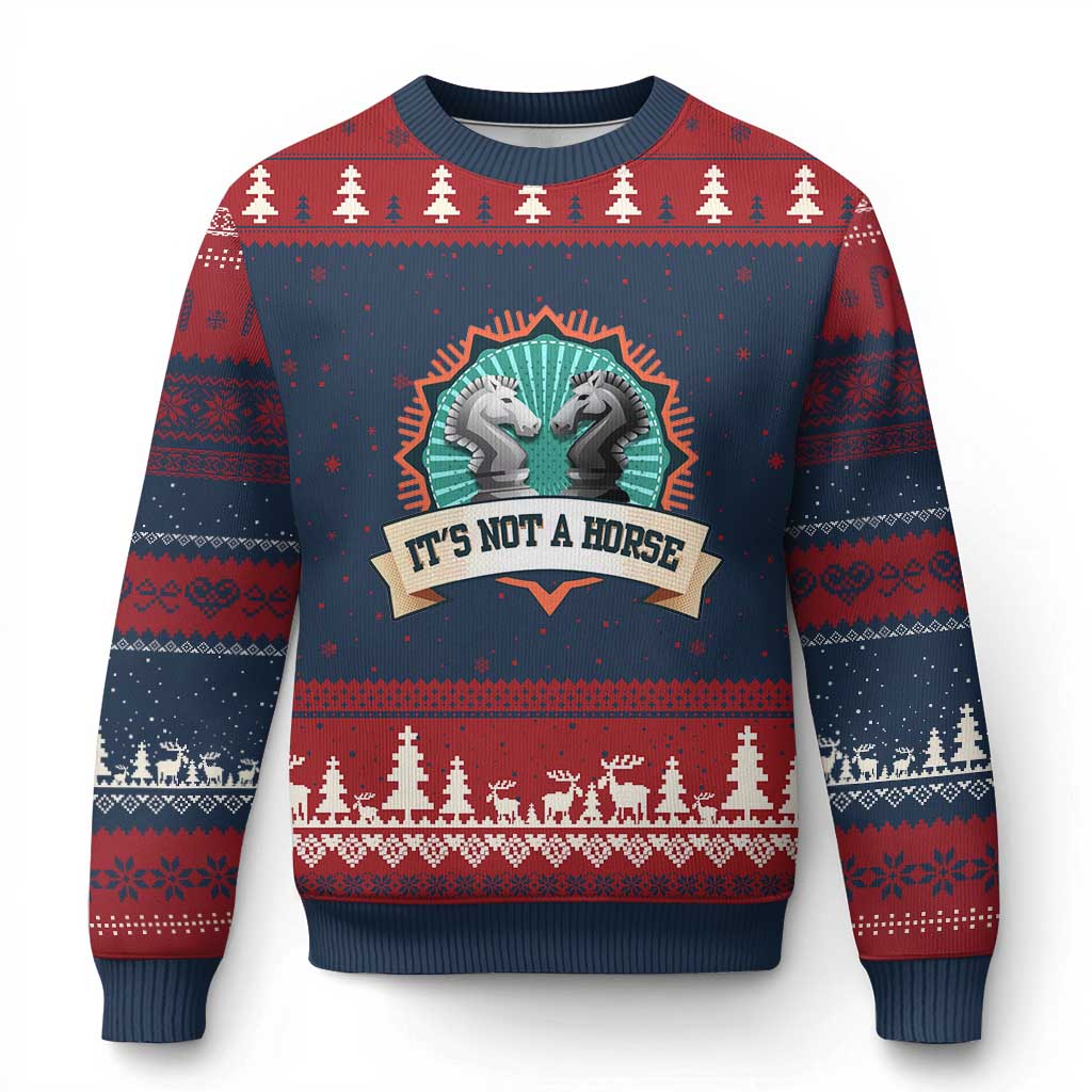 Funny Chess Lover Ugly Christmas Sweater It's Not A Horse Knight Horse TS11 Navy Red Print Your Wear