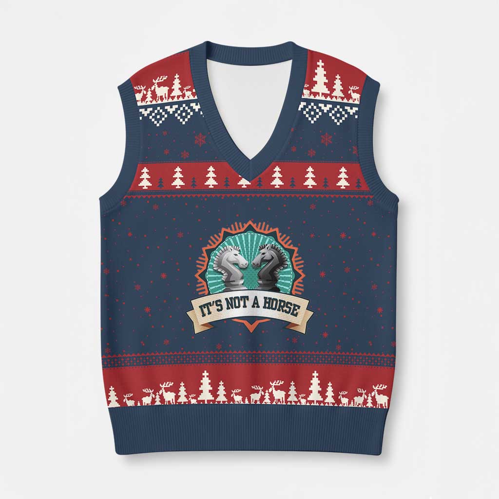 Funny Chess Lover V-Neck Knit Sweater Vest It's Not A Horse Knight Horse TS11 Navy Red Print Your Wear
