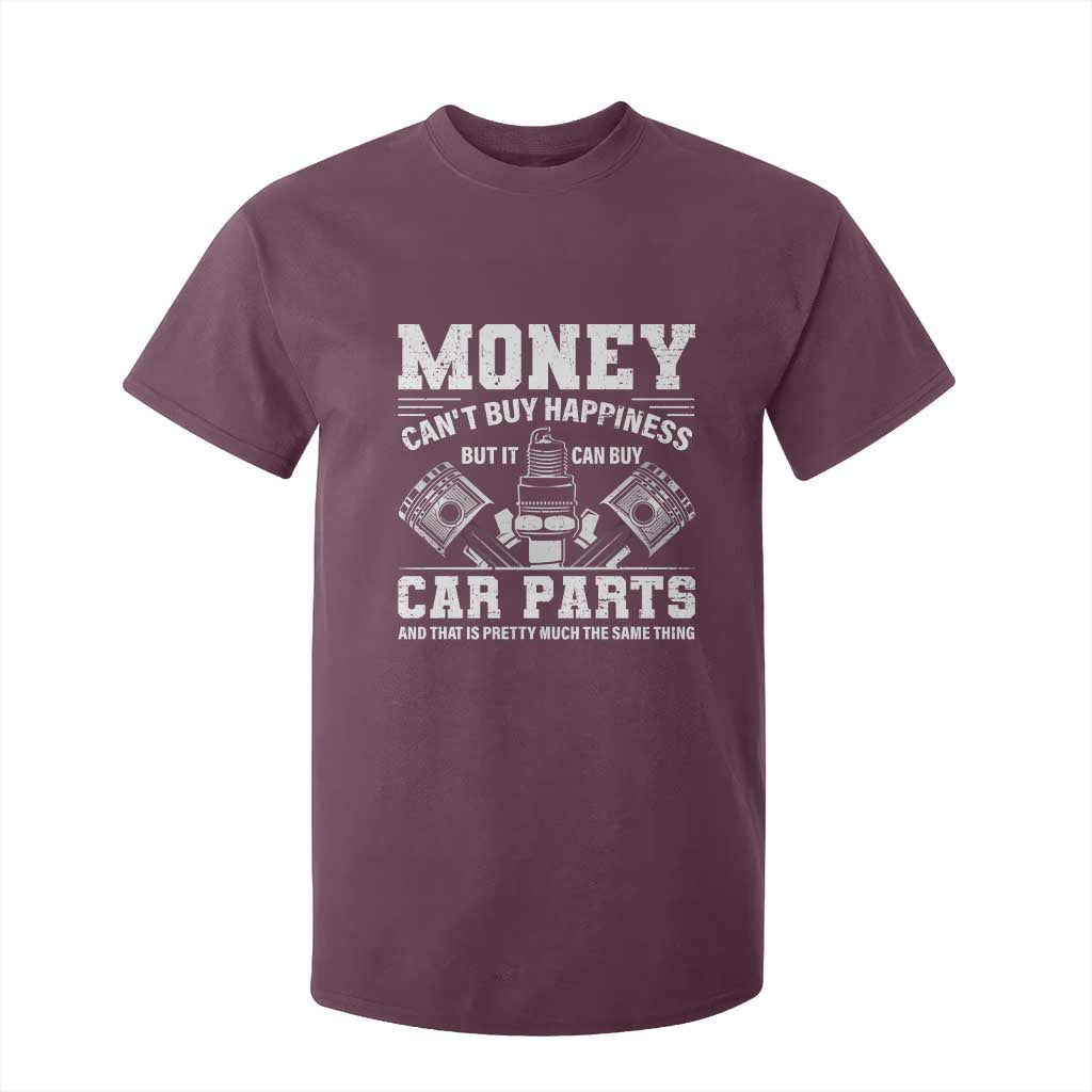 Funny Car Mechanic Gag T Shirt For Kid Money Cant Buy Happiness But It Can Buy Car Parts TS11 Maroon Print Your Wear