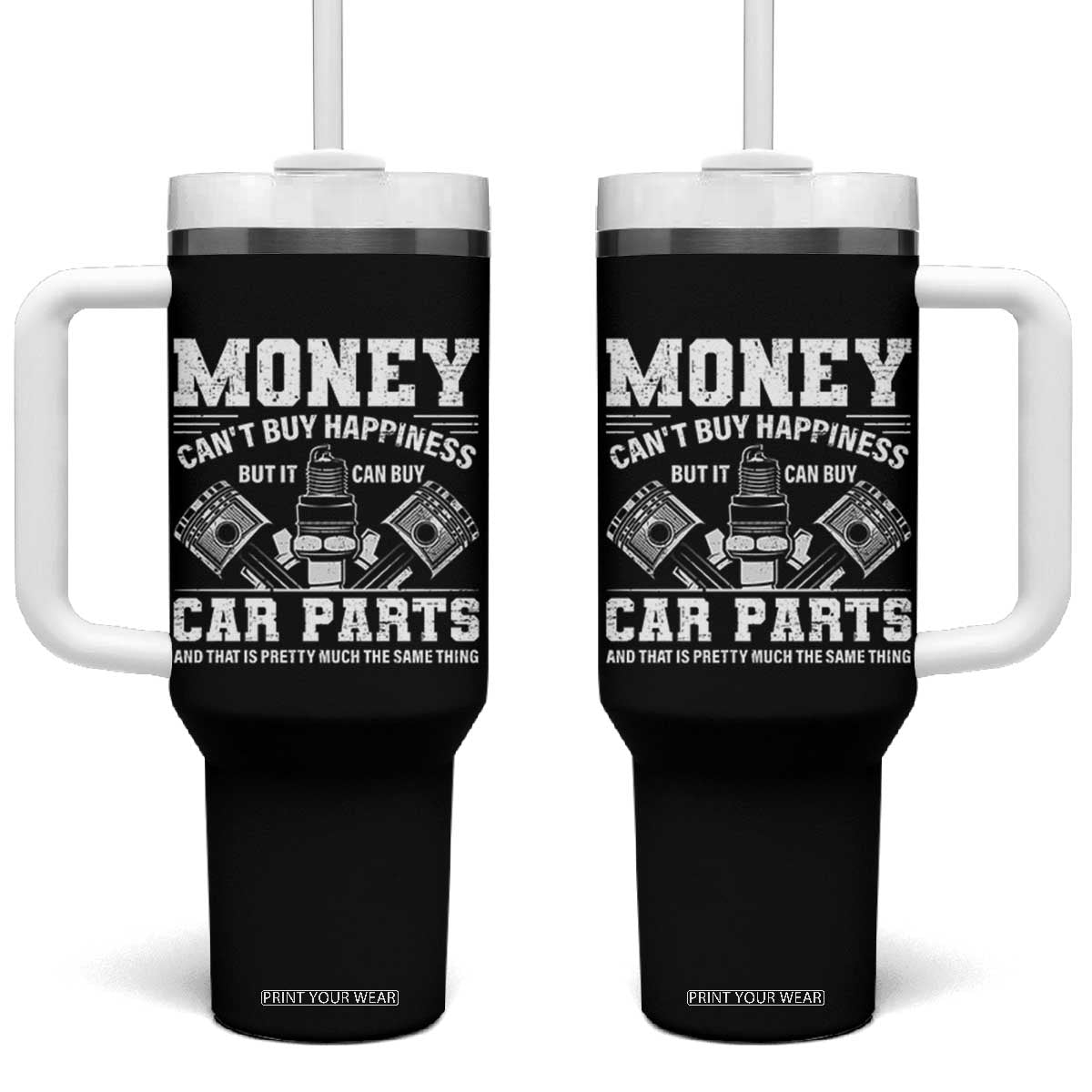 Funny Car Mechanic Gag Tumbler With Handle Money Cant Buy Happiness But It Can Buy Car Parts TS11 One Size: 40 oz Black Print Your Wear