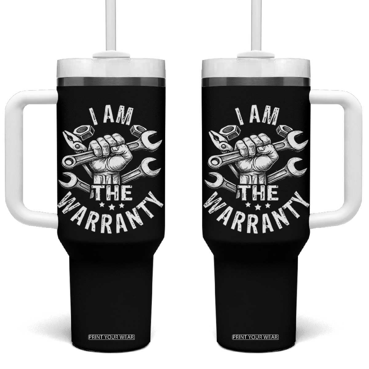 Funny I Am The Warranty Mechanic Tumbler With Handle Race Car Parts TS11 One Size: 40 oz Black Print Your Wear
