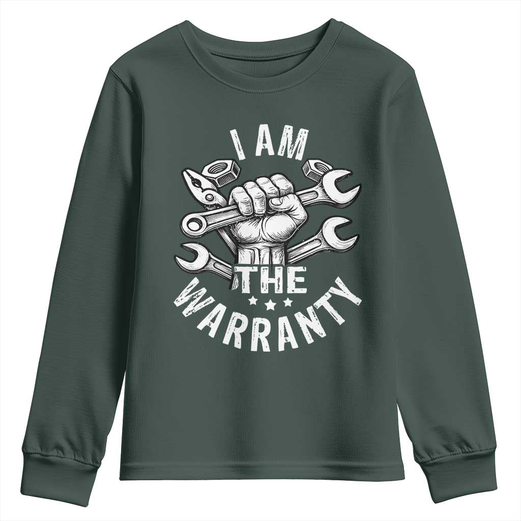 Funny I Am The Warranty Mechanic Youth Sweatshirt Race Car Parts TS11 Dark Forest Green Print Your Wear