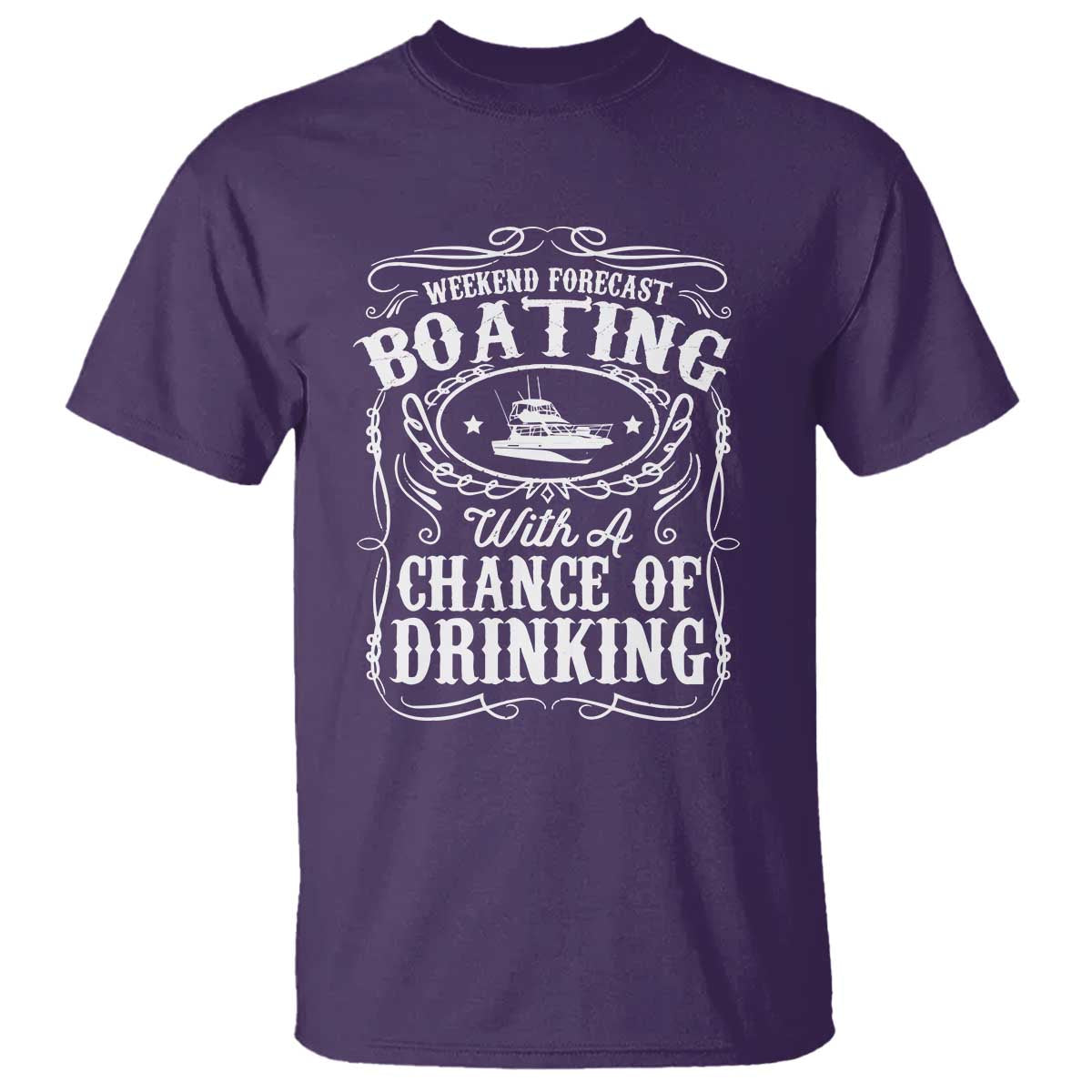 Funny Weekend Forecast Boating With A Chance Of Drinking T Shirt Pontoon Boat Captain TS11 Purple Print Your Wear