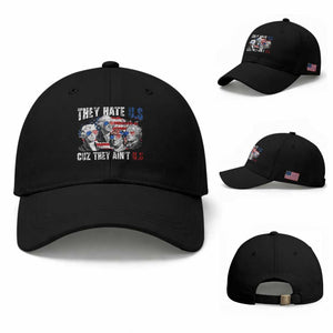 Funny They Hate Us Cuz They Ain't Us Baseball Cap Founding Fathers 4th of July American Flag TS11 Baseball Cap Universal Fit Black Print Your Wear