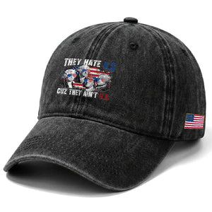 Funny They Hate Us Cuz They Ain't Us Washed Cotton Baseball Cap Founding Fathers 4th of July American Flag TS11 Print Your Wear