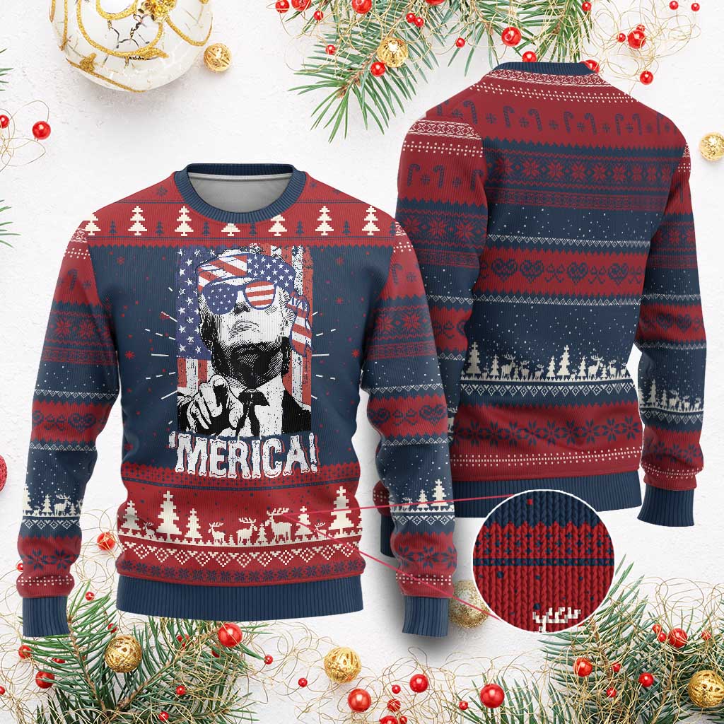 Merica Trump 4th Of July American Flag Knit Sweatshirt TS11 Burgundy Print Your Wear