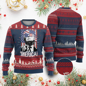 Merica Trump 4th Of July American Flag Knit Sweatshirt TS11 Burgundy Print Your Wear