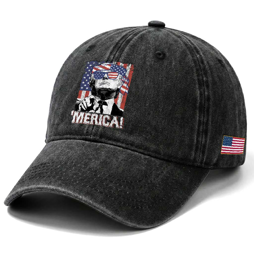 Merica Trump 4th Of July American Flag Washed Cotton Baseball Cap TS11 Print Your Wear