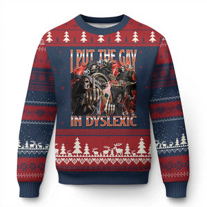 Funny I Put The Gay In Dyslexic Ugly Christmas Sweater Hard Skeleton Meme Bootleg - Print Your Wear