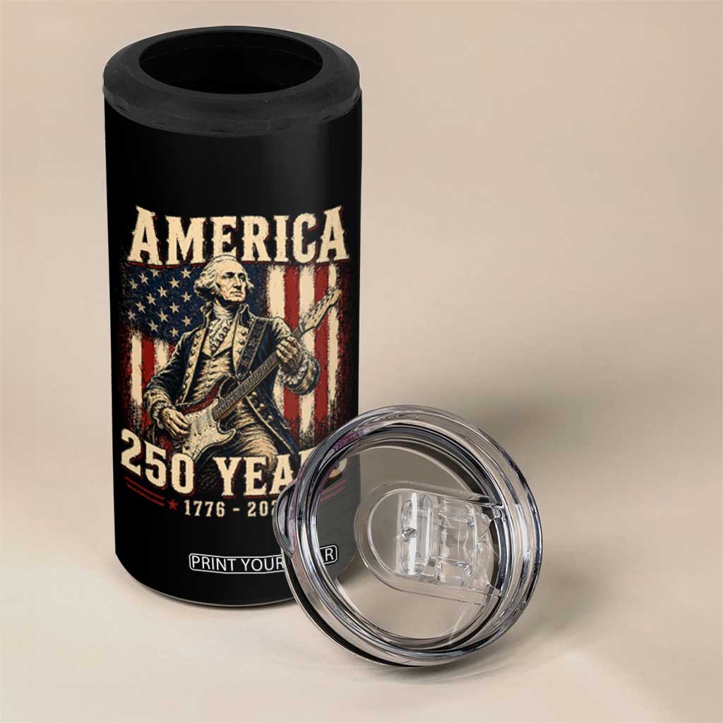 George Washington Playing Guitar 4th July US 250th Anniversary 4 in 1 Can Cooler Tumbler