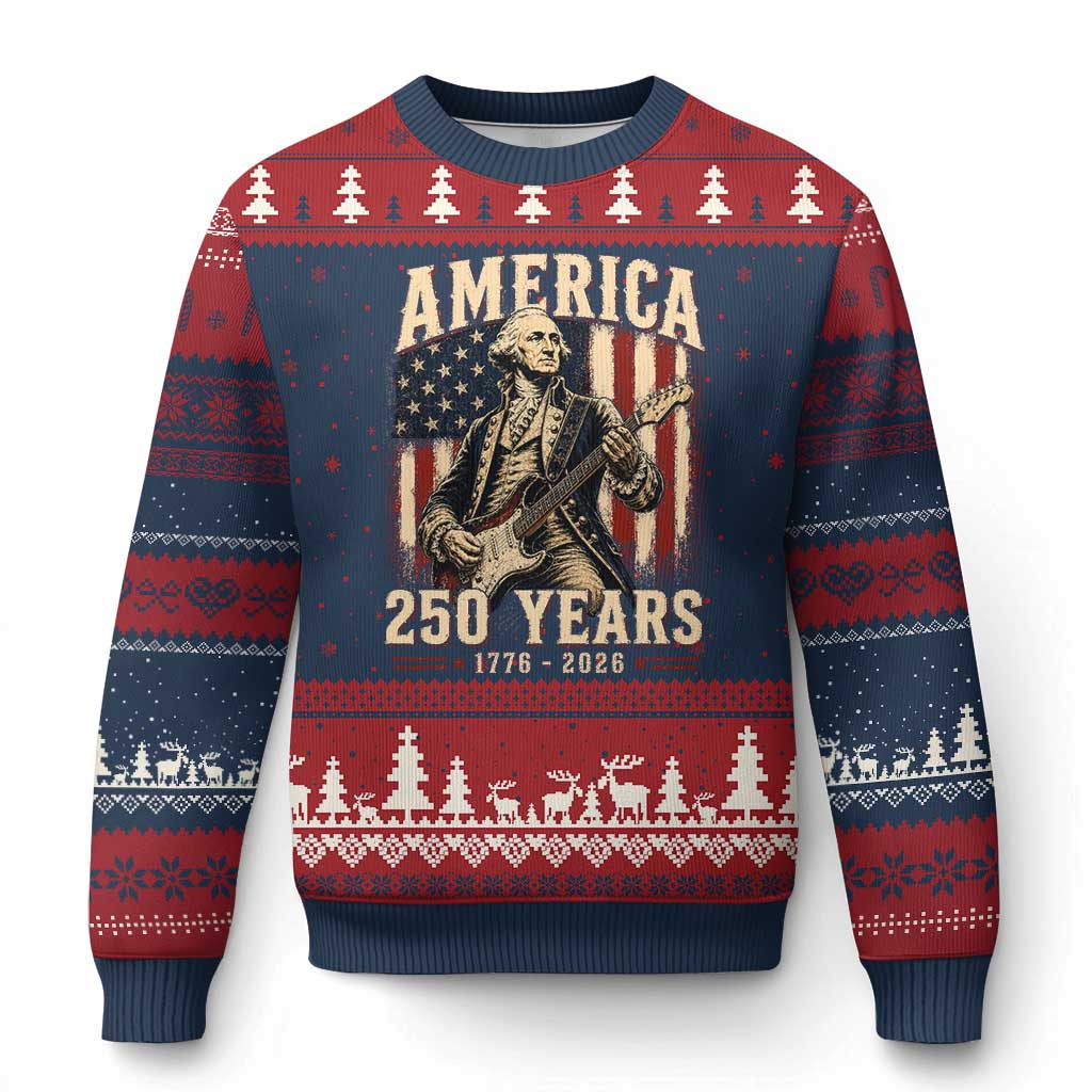 George Washington Playing Guitar 4th July US 250th Anniversary Ugly Christmas Sweater