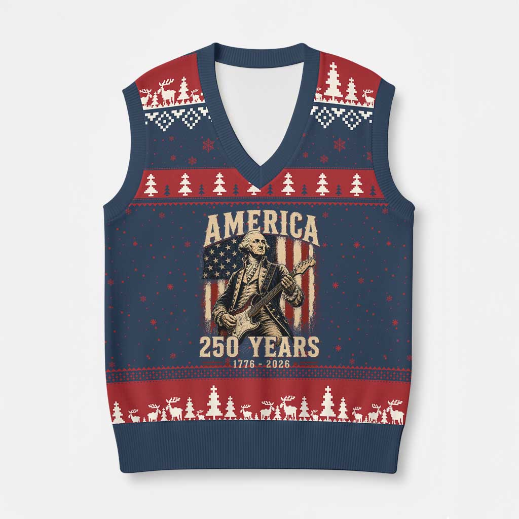 George Washington Playing Guitar 4th July US 250th Anniversary V-Neck Knit Sweater Vest