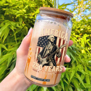 George Washington Playing Guitar 4th July US 250th Anniversary Glass Can