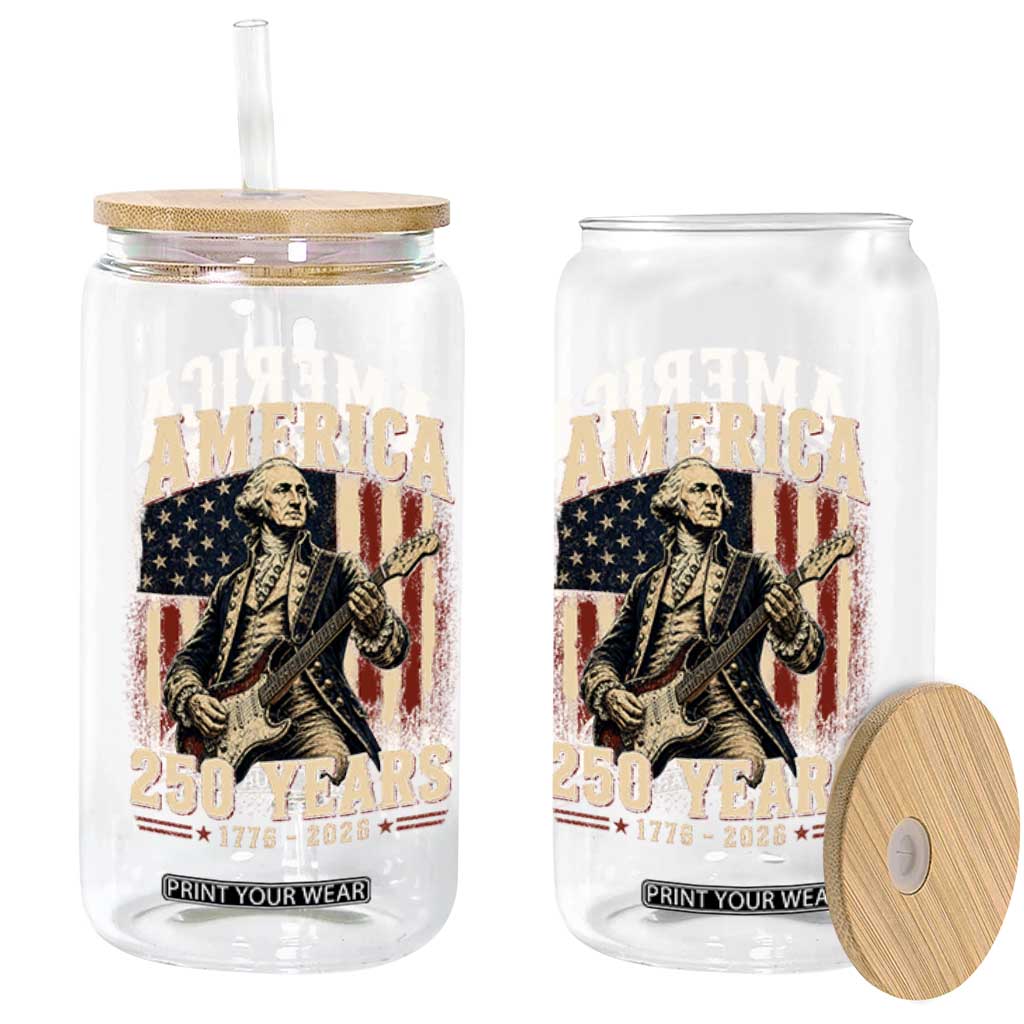 George Washington Playing Guitar 4th July US 250th Anniversary Glass Can