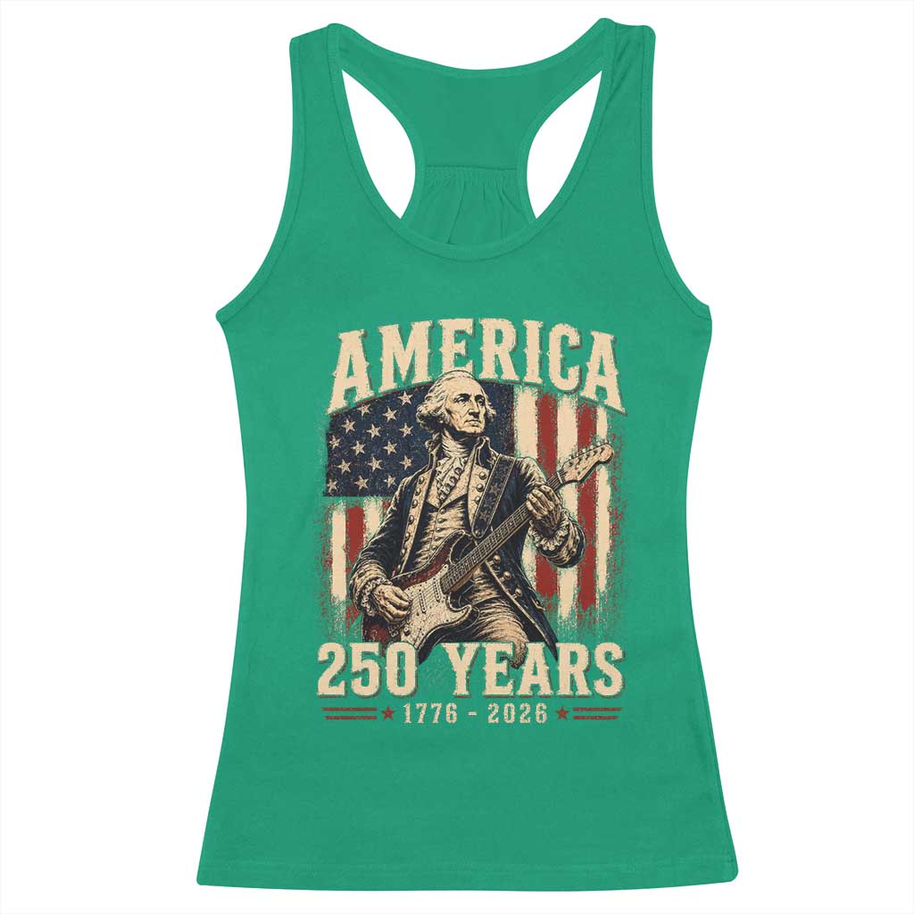 George Washington Playing Guitar 4th July US 250th Anniversary Racerback Tank Top